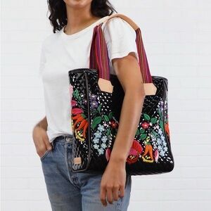 Consuela La Reina Floral Embroidered Black Tote Bag